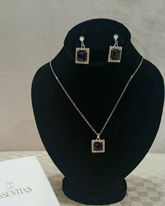 Trendy Square Crystal Studded Pendant Set