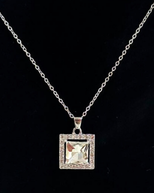 Trendy Square Crystal Studded Pendant Set