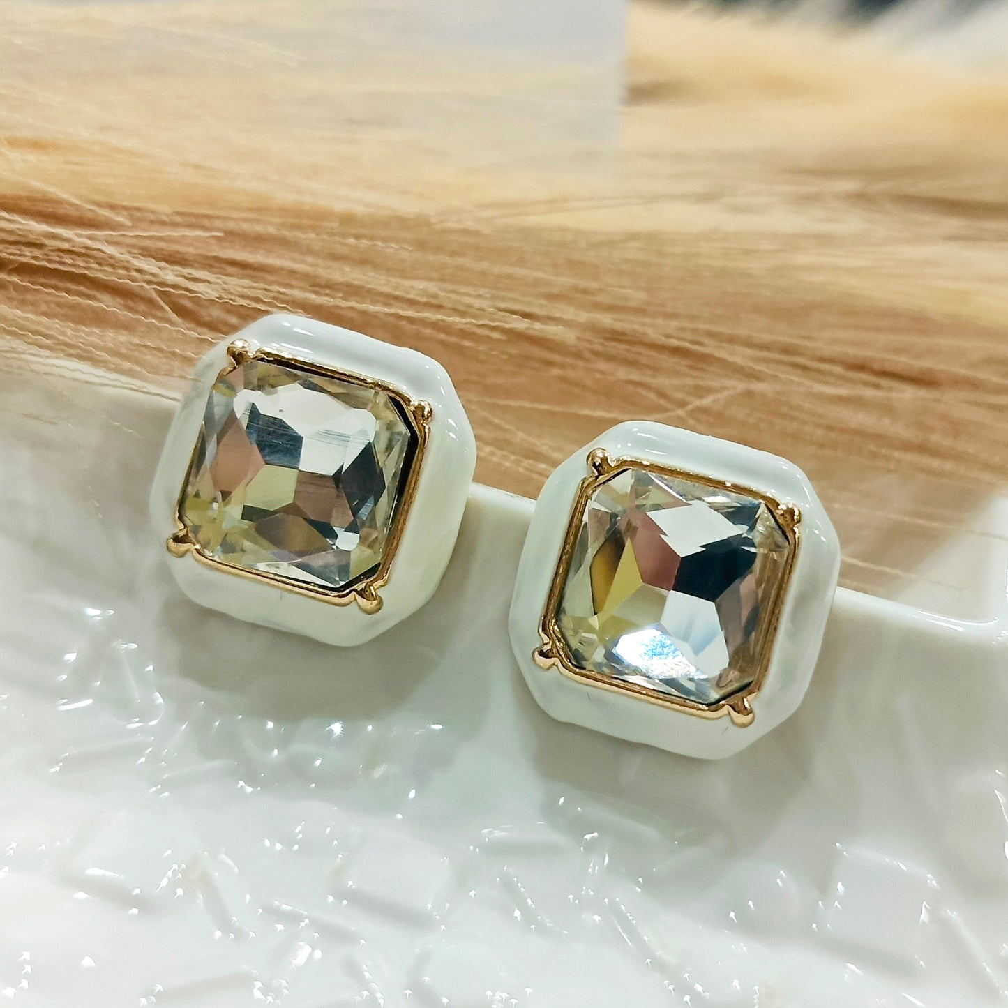 Elegant White Square Crystal Earrings