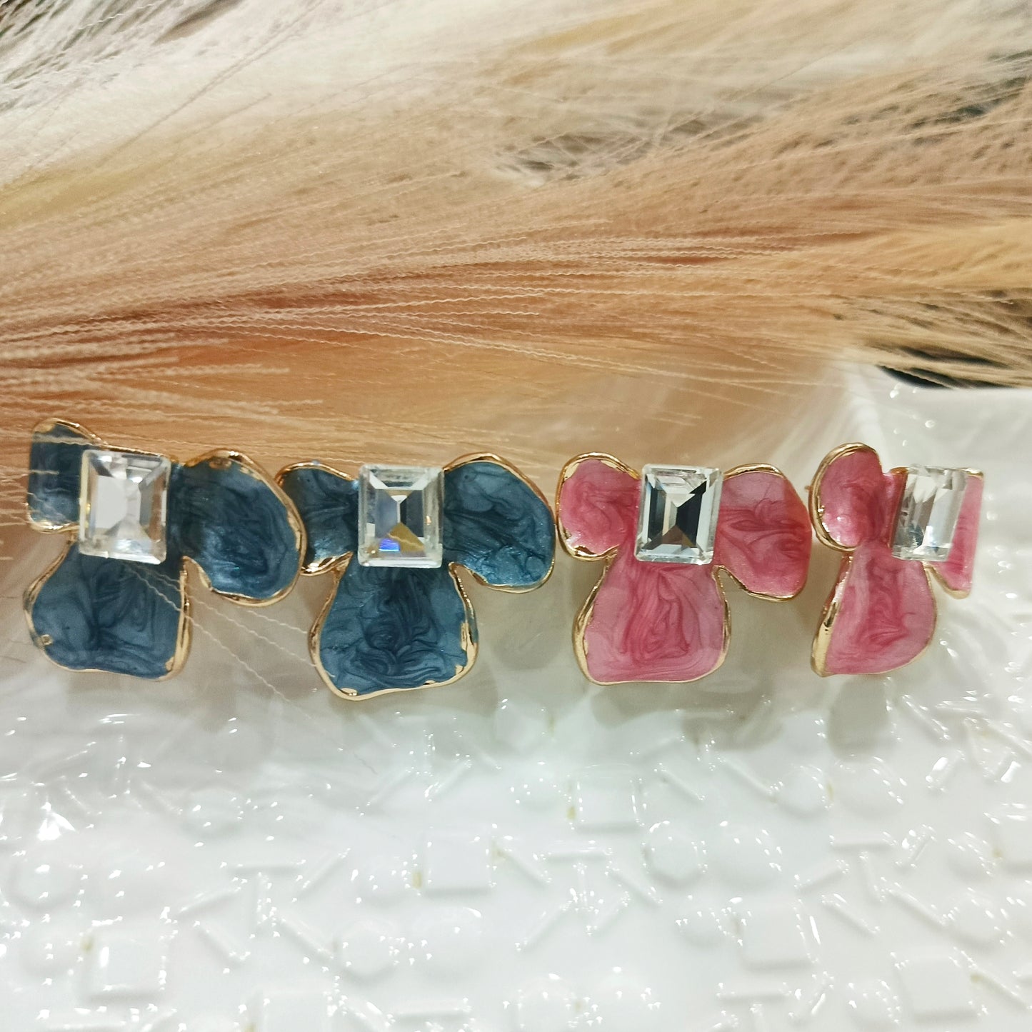 Square Crystal Leaf Design Earrings
