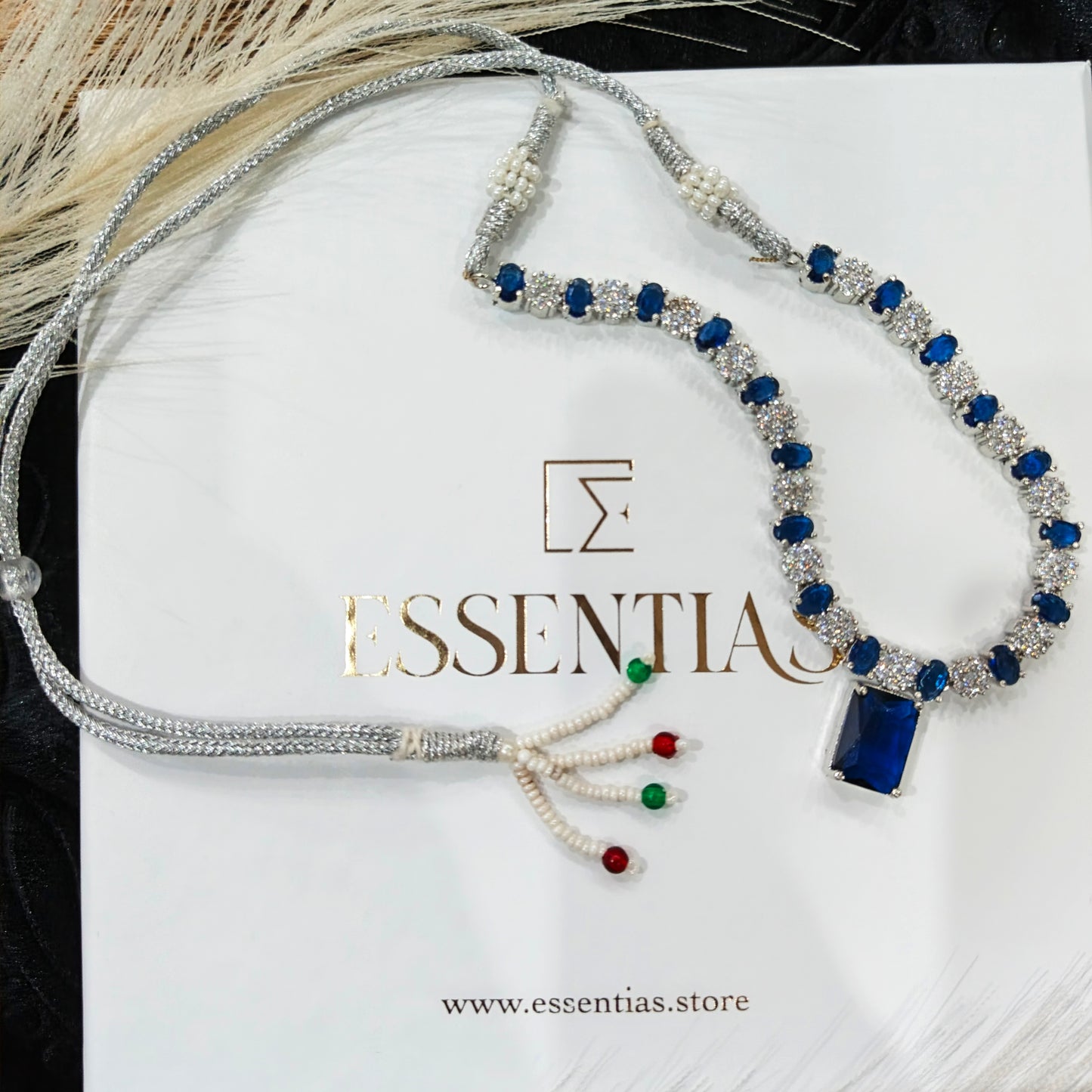Luxury Blue Crystal and Silver Stone Necklace Set