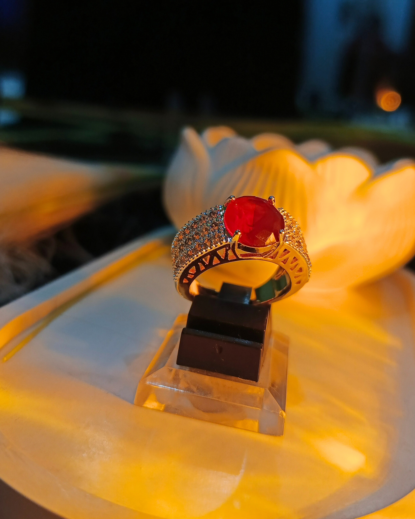 Premium Unique Red Stone Crystal Studded Ring