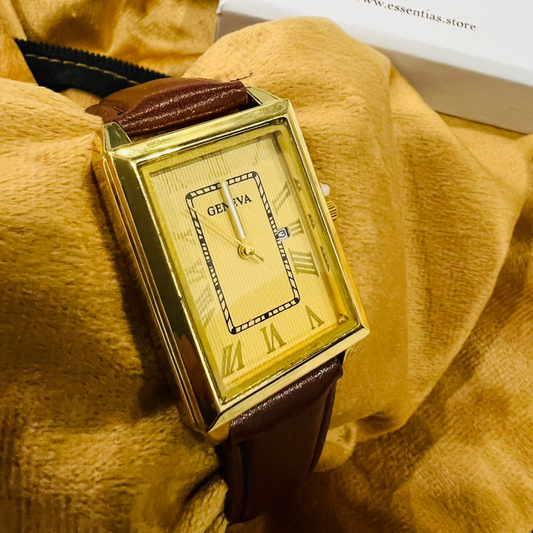 Modern Golden and Brown Belt Watch