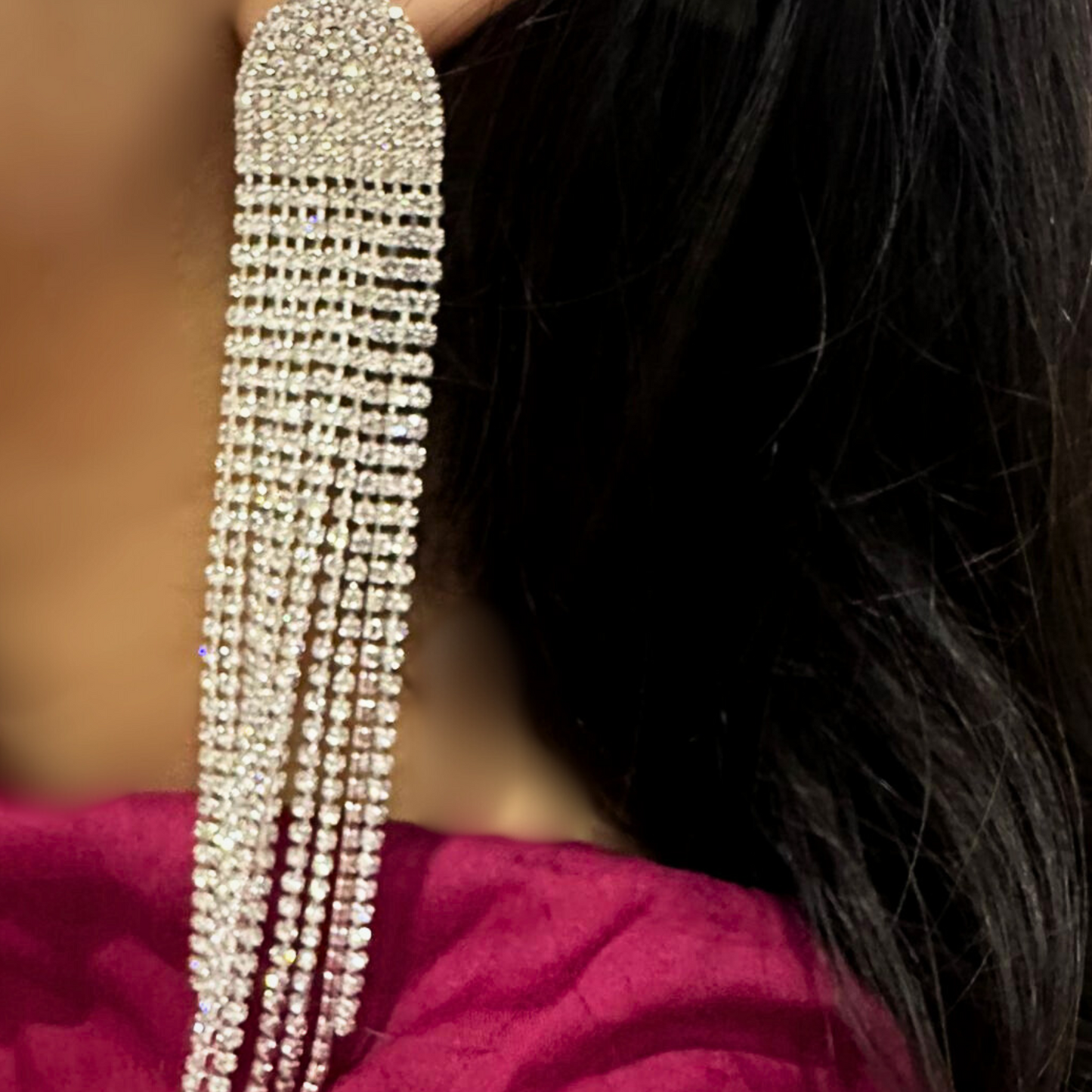 Modern Long Tassel Earrings with Full Rhinestone – ESSENTIAS