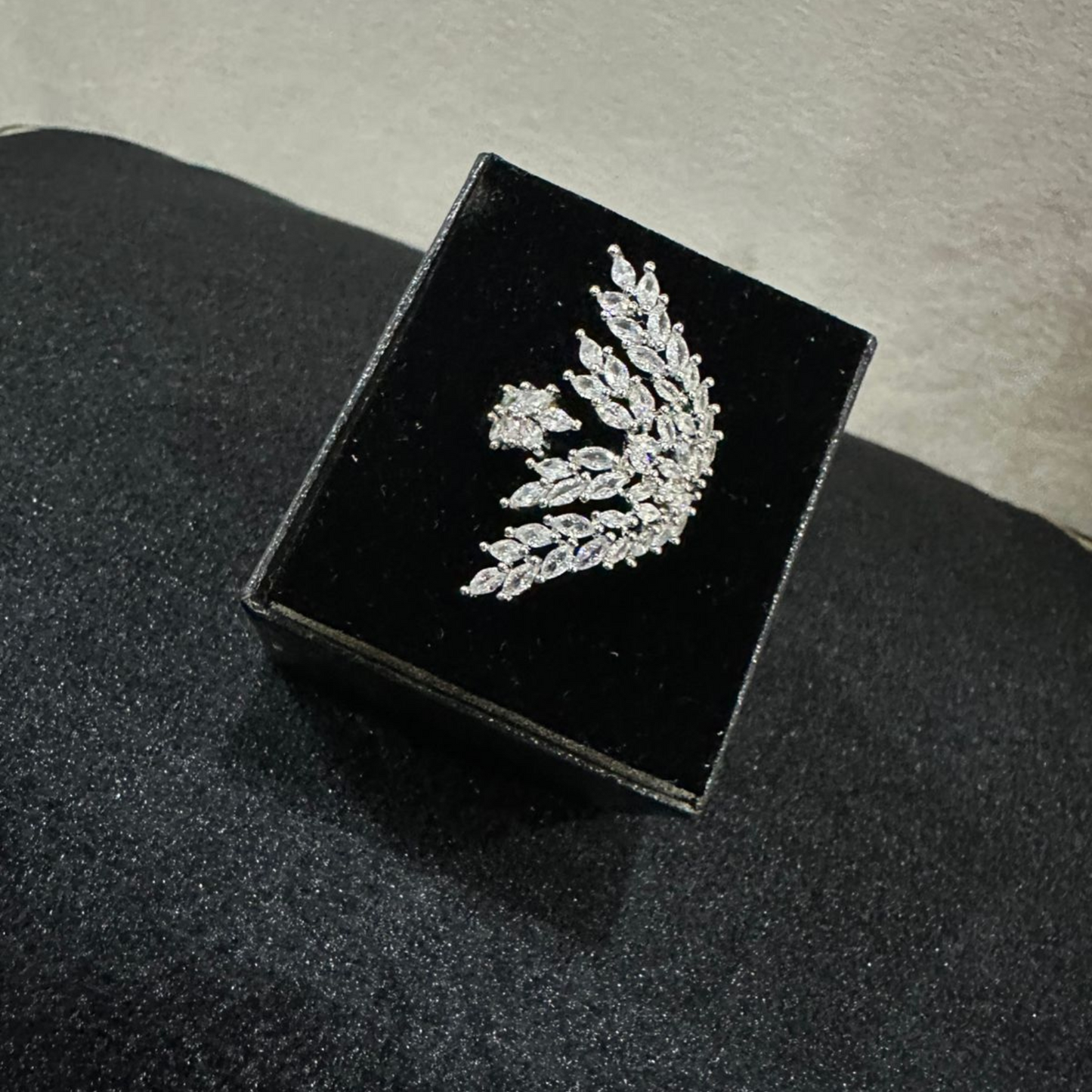 Gold & Silver Leaf Crystal Statement Ring