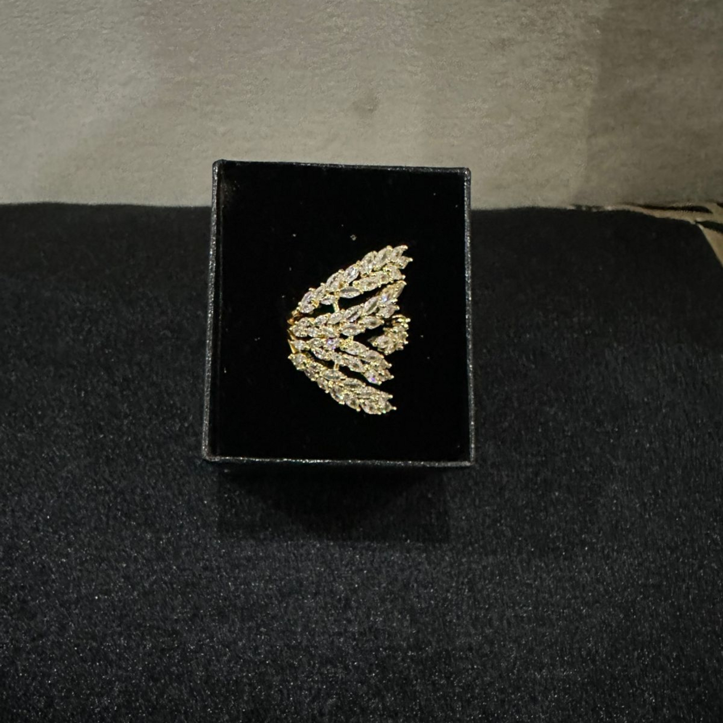 Gold & Silver Leaf Crystal Statement Ring