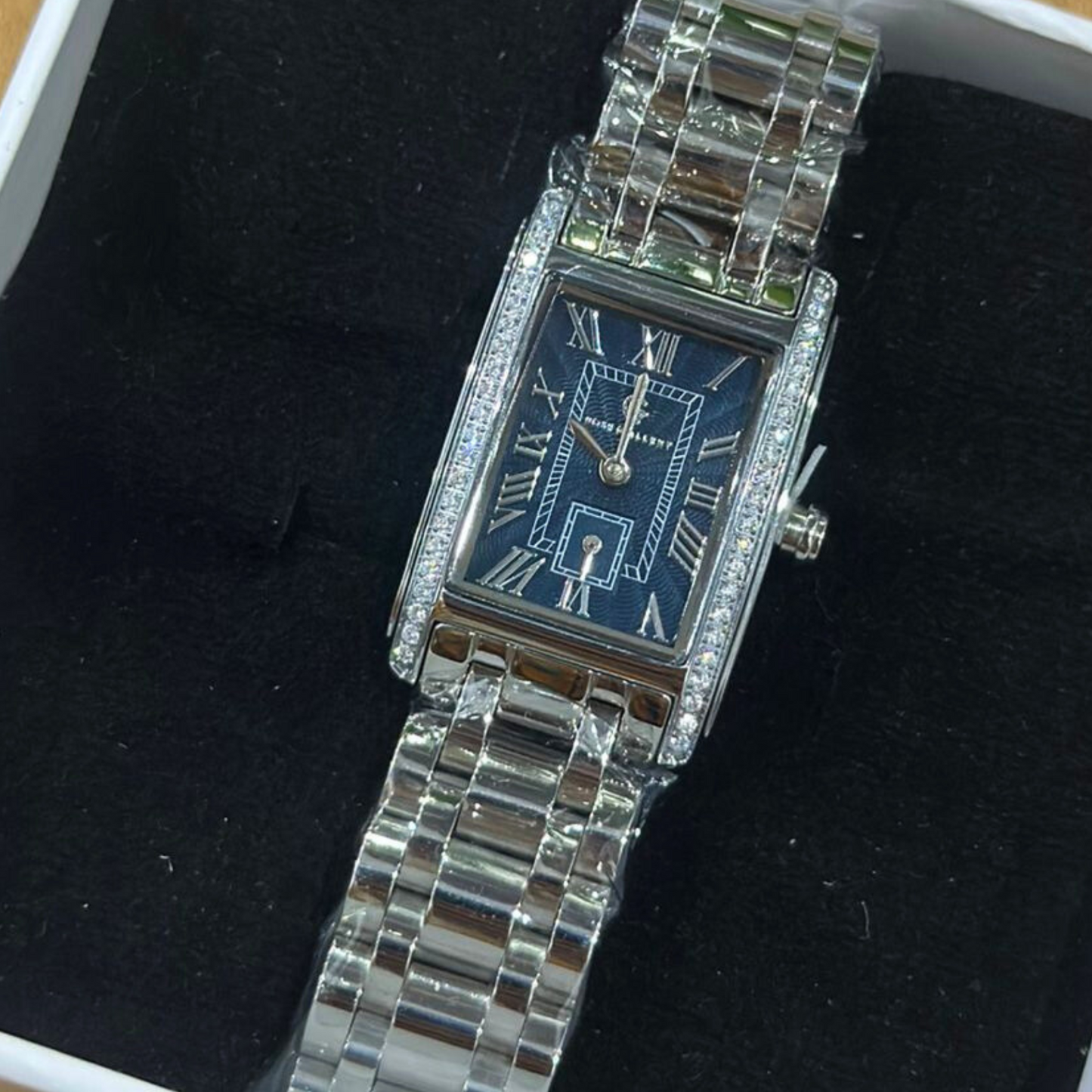 Premium Silver Crystal Studded Blue Dial Watch