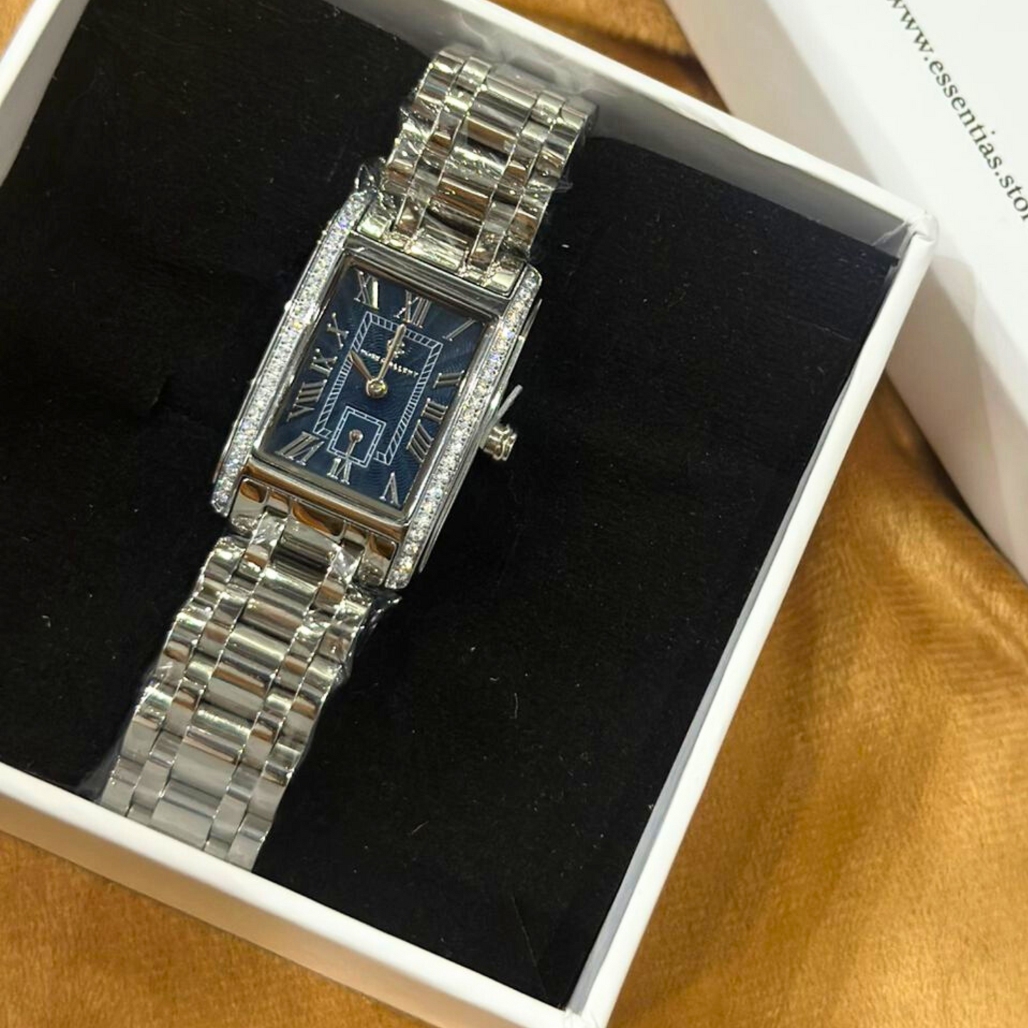 Premium Silver Crystal Studded Blue Dial Watch