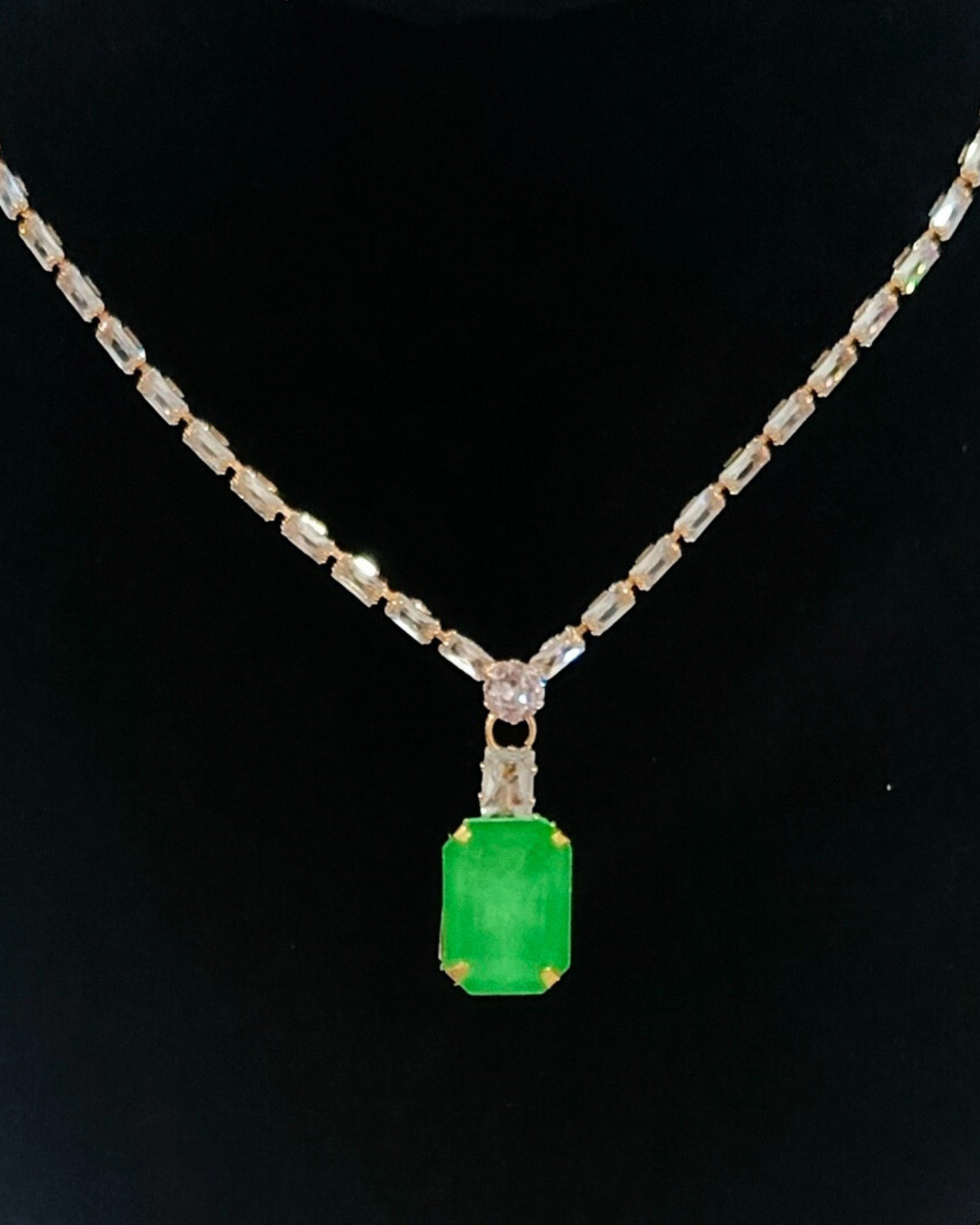 Elegant Crystal Chain Green Pendant Set