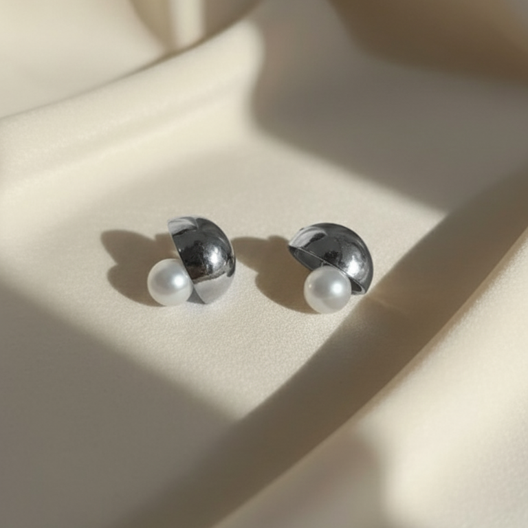 Stylish Silver Pearl Earrings