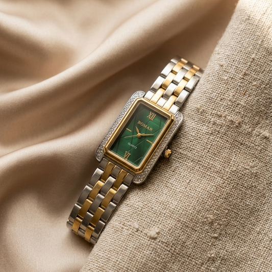 Elegant Green Dial Crystal Studded Watch for Women