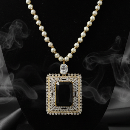Premium Black Crystal Studded Pendant Set