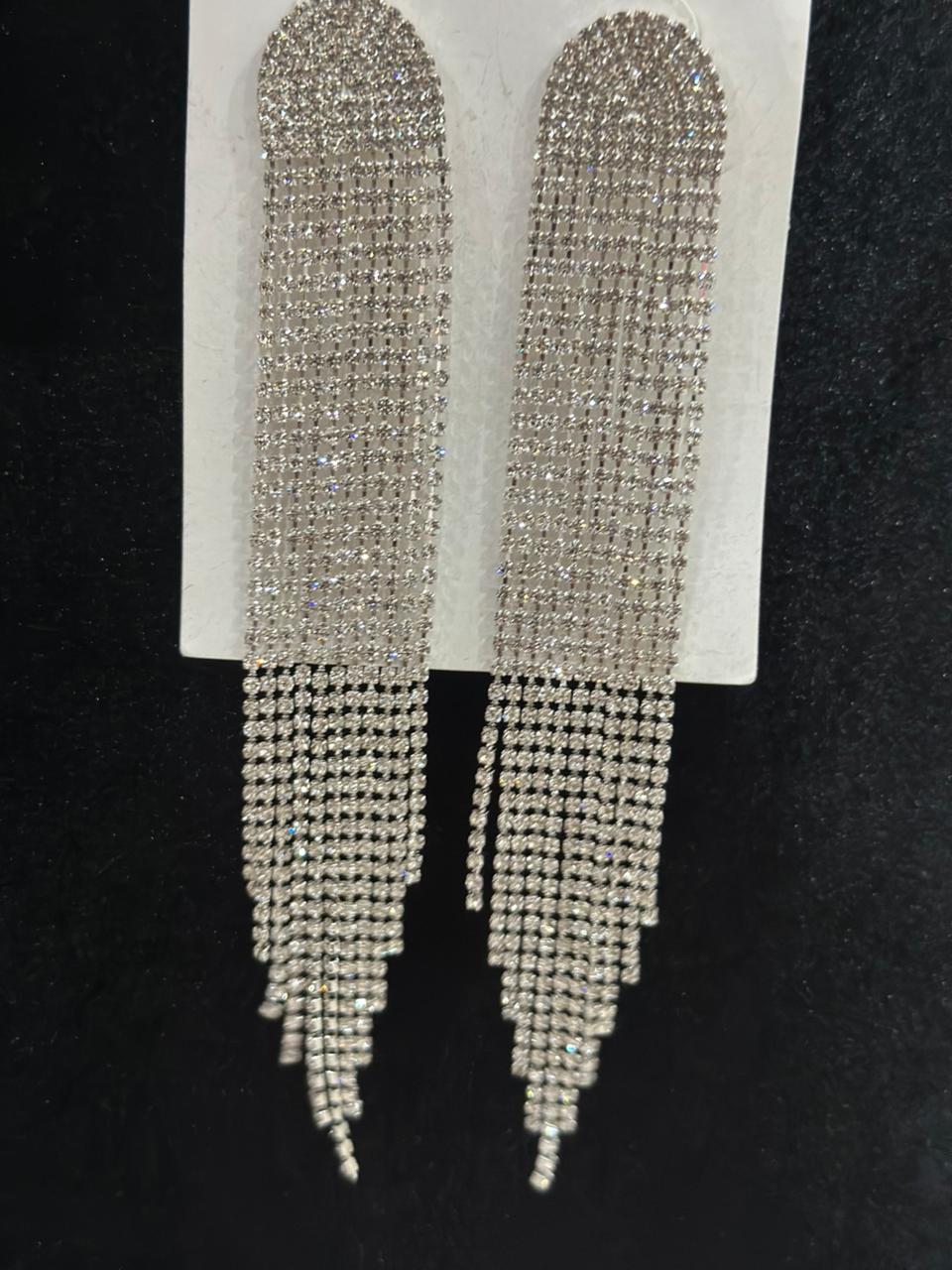 Modern Long Tassel Earrings with Full Rhinestone – ESSENTIAS