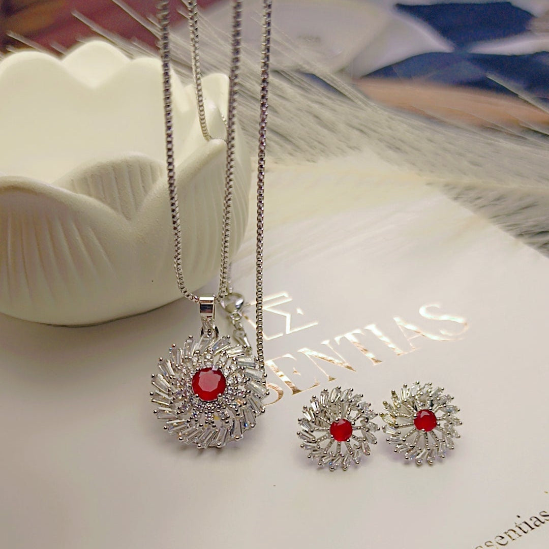 Sparkling Silver Stone Pendant Set