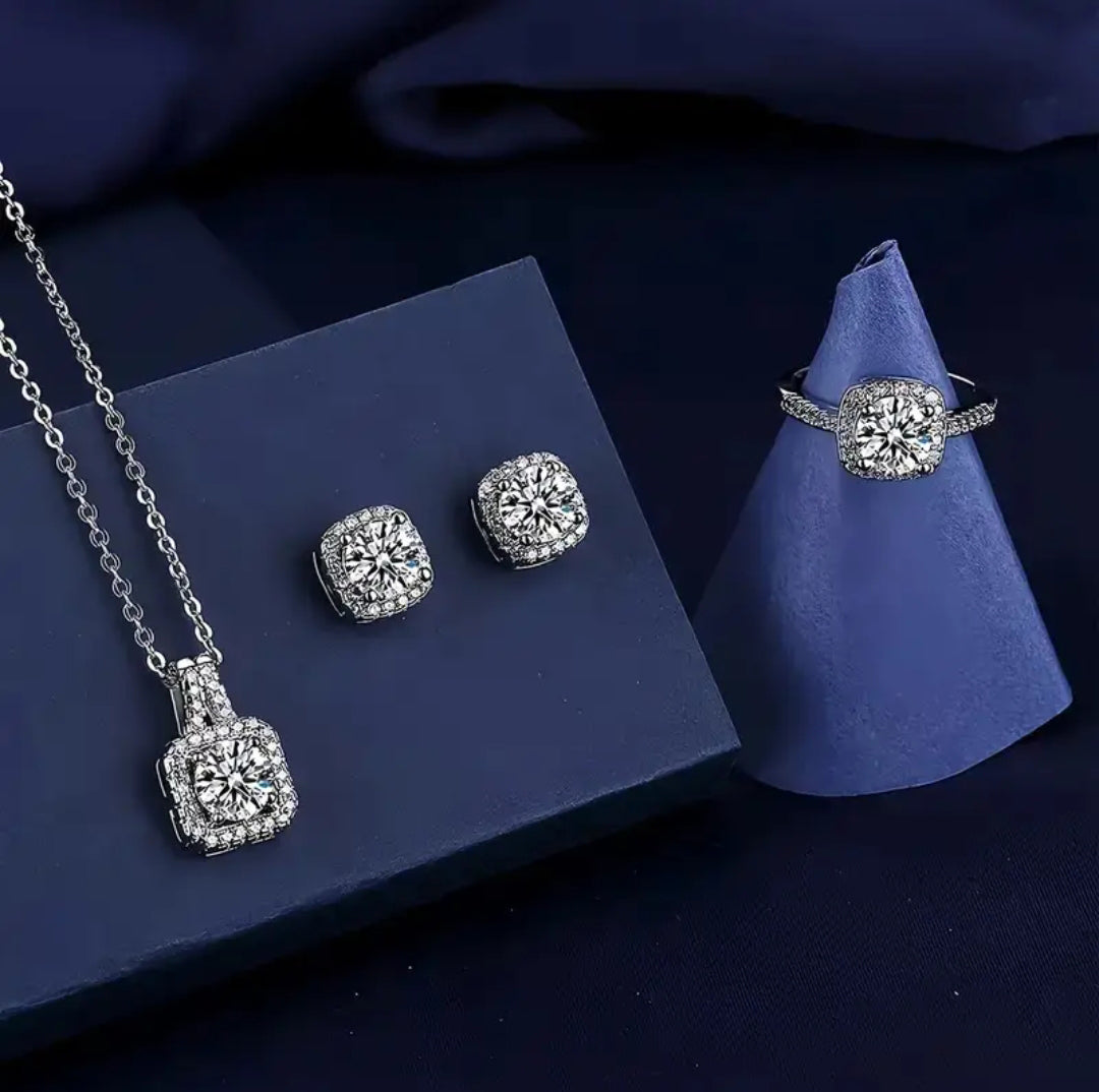 Elegant Square Cut Zirconia Pendant Set