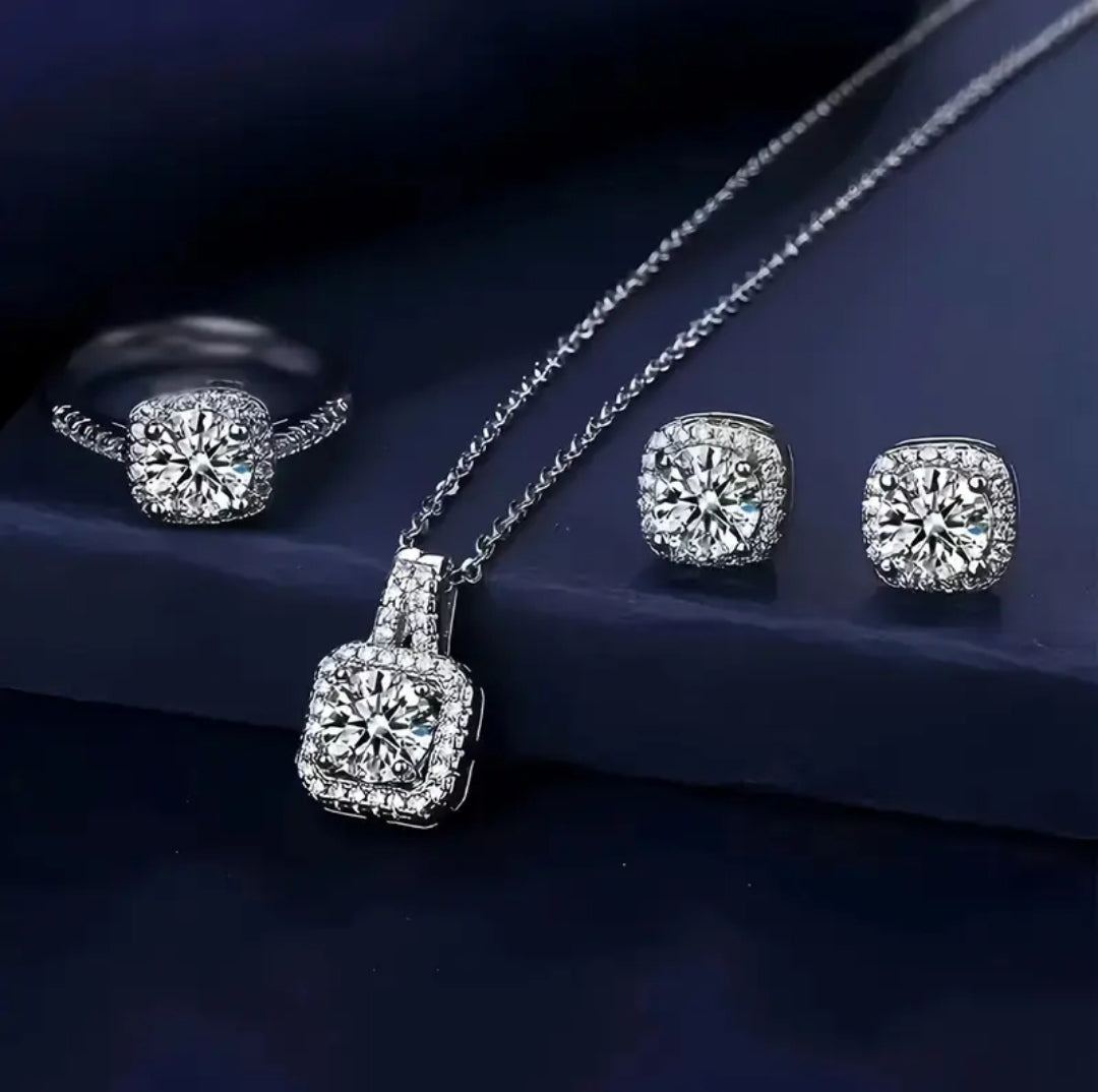 Elegant Square Cut Zirconia Pendant Set