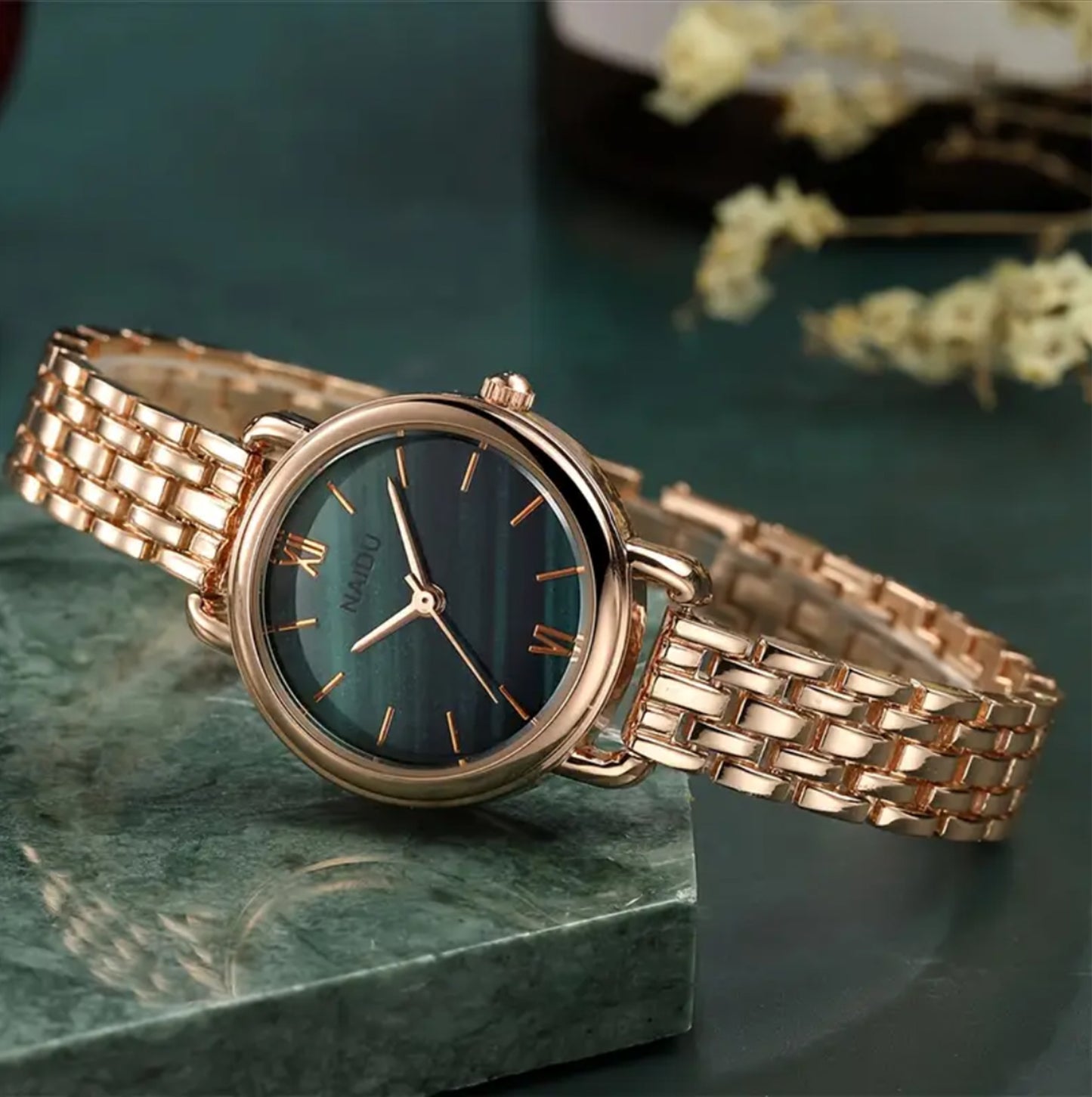 Copper Watch with Teal Marble Dial | Elegant & Unique Timepiece |