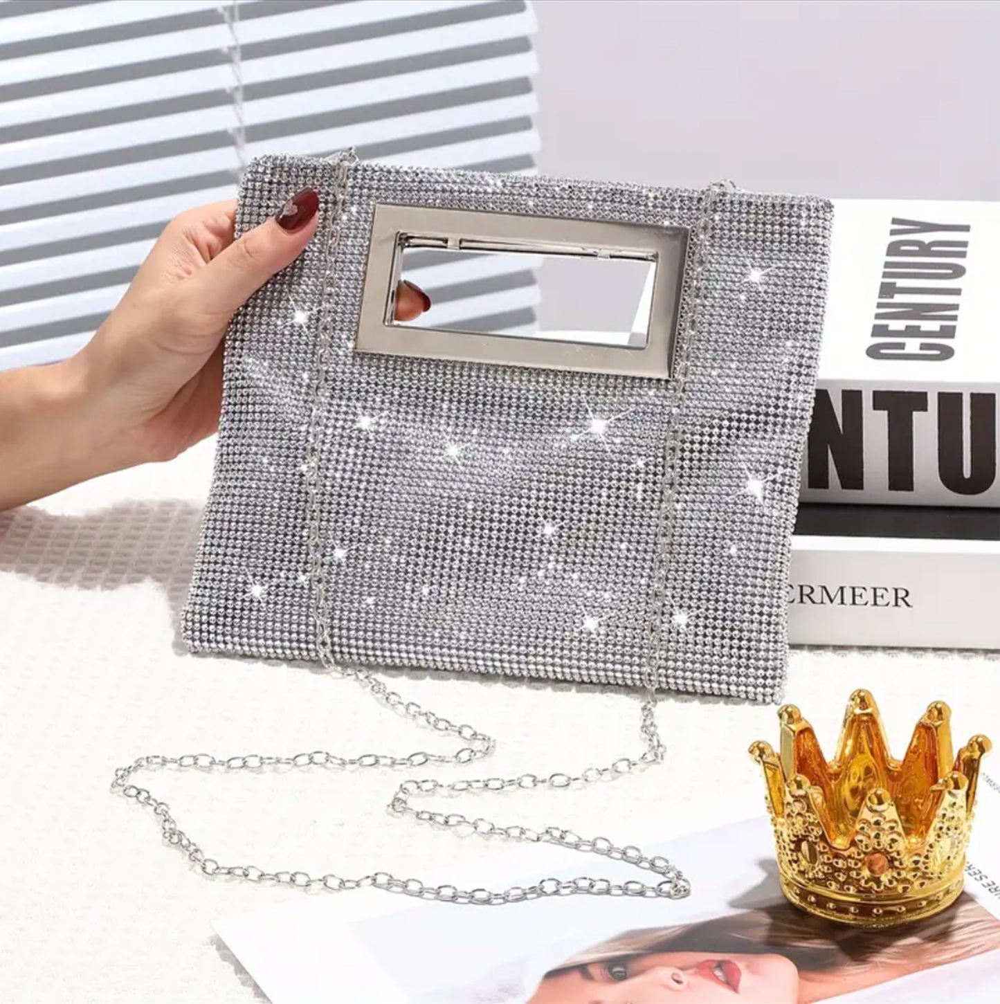 Sparkling Silver Rhinestone Evening Clutch Bag