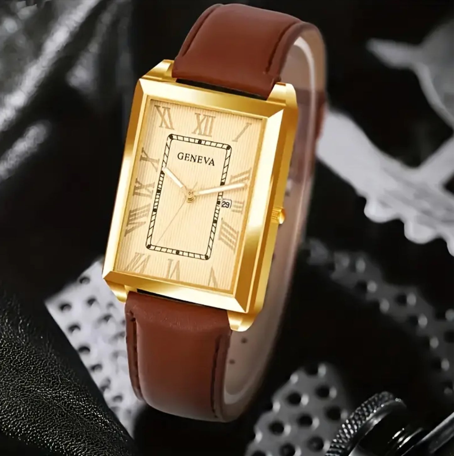 Modern Golden and Brown Belt Watch