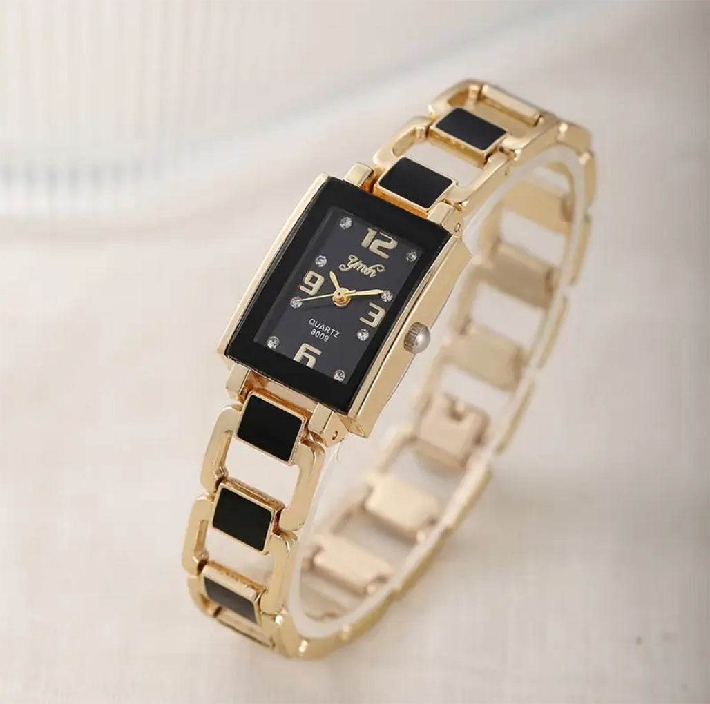 Elegant Golden and Black Crystal Studded Dial