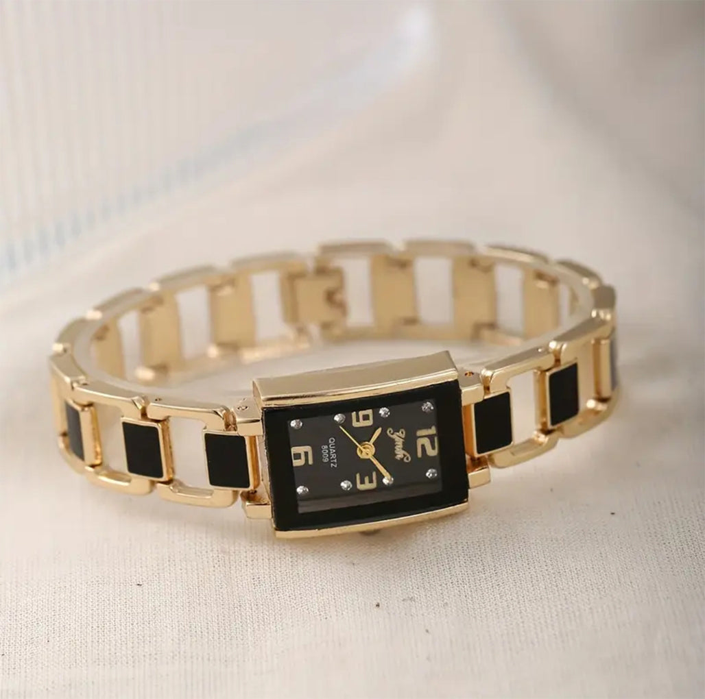 Elegant Golden and Black Crystal Studded Dial