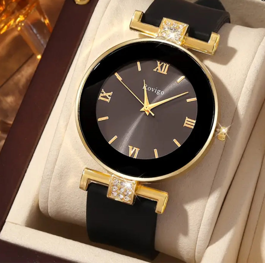 Premium Black and Golden Strap Watch