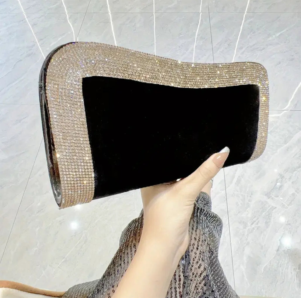 Elegant Black Stone Studded Clutch Bag