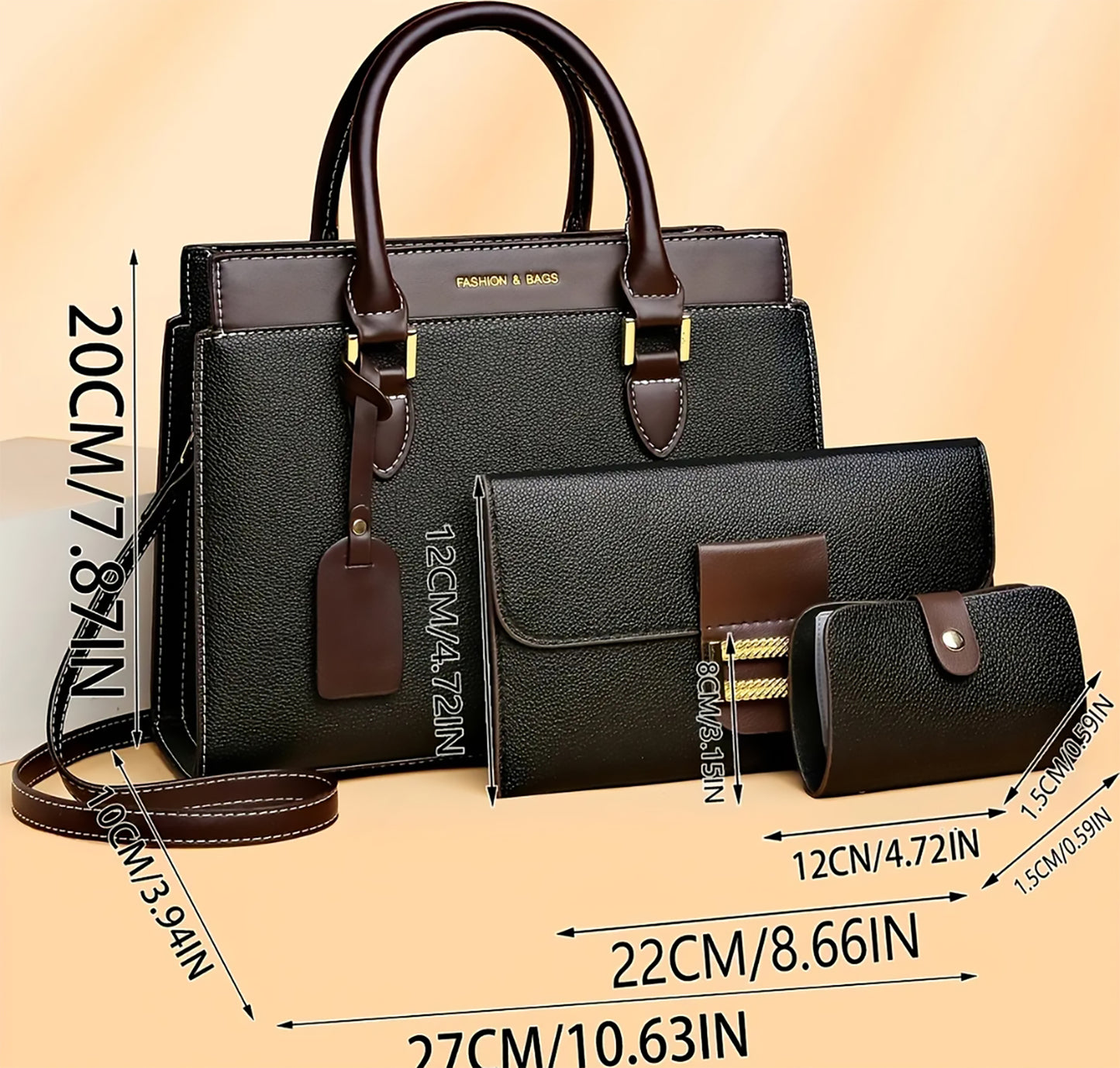 Elegant 3-Piece Bag Set – Handbag, Clutch & Wallet
