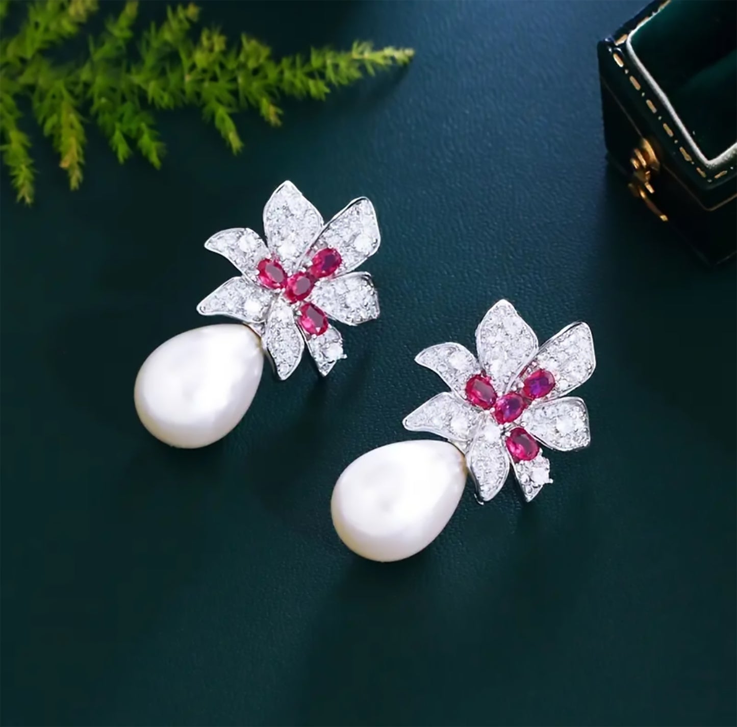 Zirconium Flower Pearl Drop Earrings
