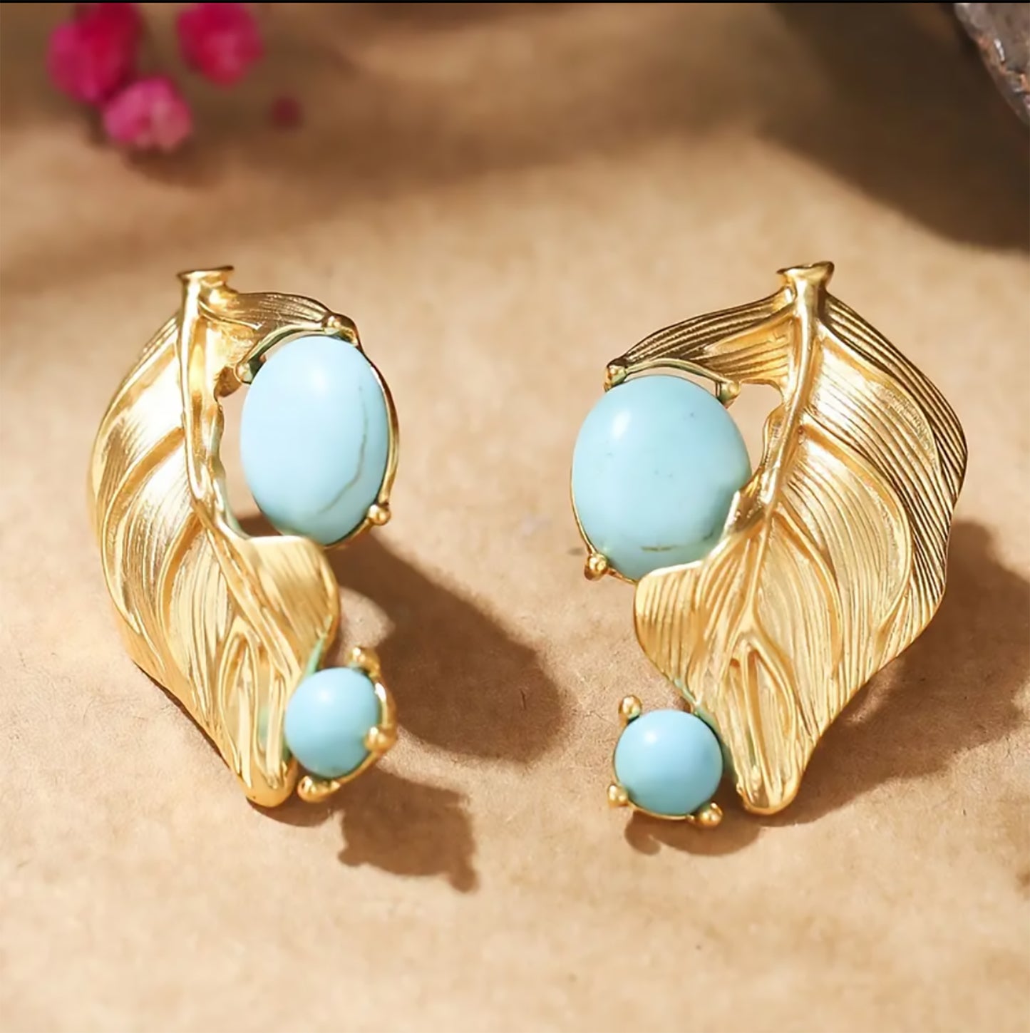 Vintage Leaf Design Blue & Golden Earrings -ESSENTIAS
