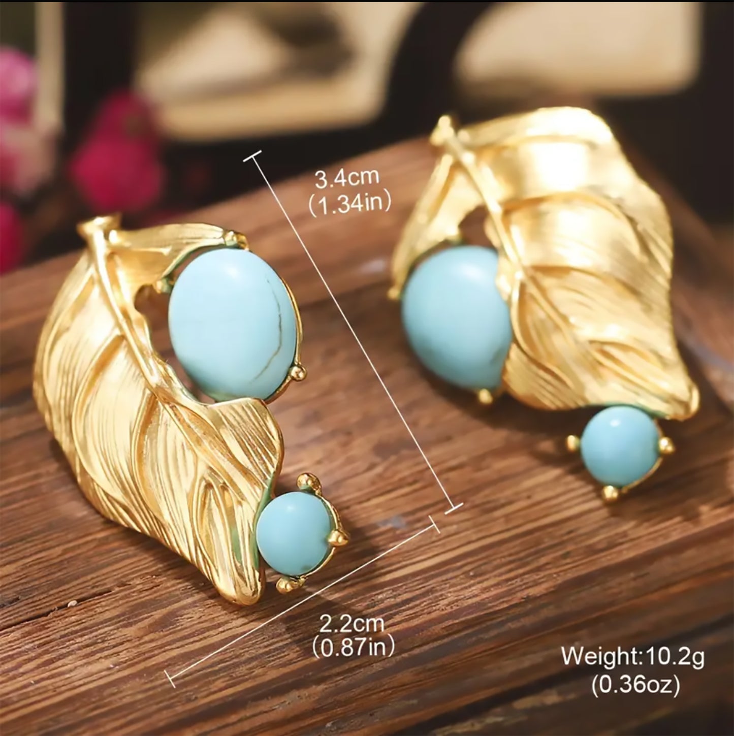 Vintage Leaf Design Blue & Golden Earrings -ESSENTIAS