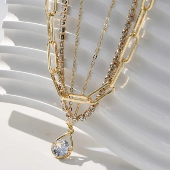 Stylish 3 Layers Crystal Pendant Set