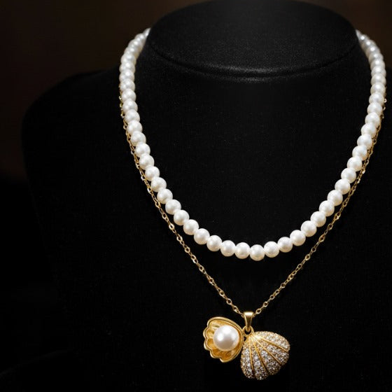 Elegant Double Layered Golden Pearl Pendant