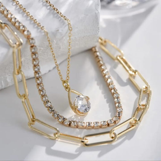 Stylish 3 Layers Crystal Pendant Set