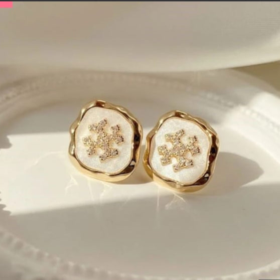 Elegant White and Golden Zircon Studded Earrings