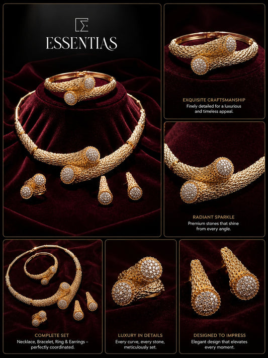 High-End Glamorous Zircon Gold Necklace Set