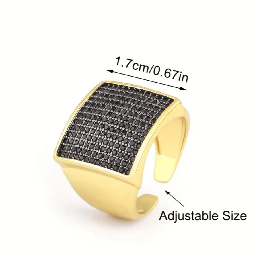 Golden square zirconium Ring-ESSENTIAS