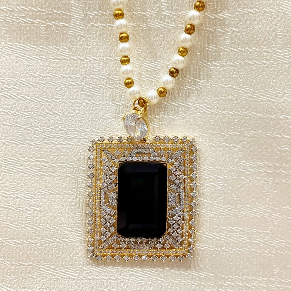 Premium Black Crystal Studded Pendant Set