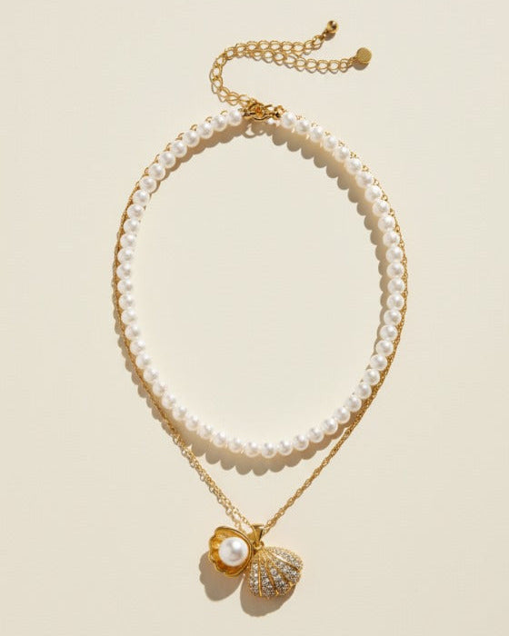 Elegant Double Layered Golden Pearl Pendant