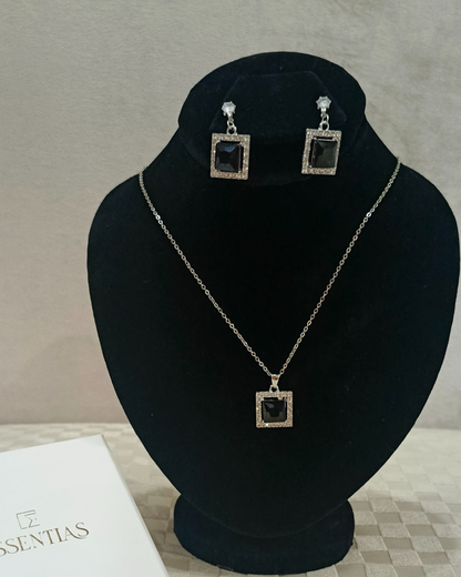 Trendy Square Crystal Studded Pendant Set