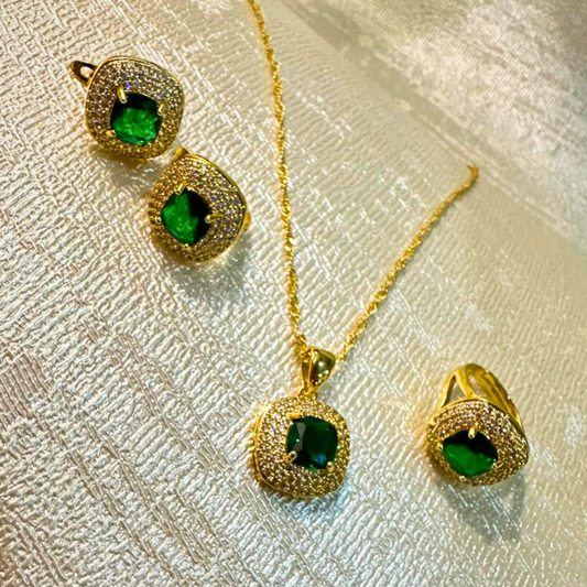 Premium Emerald Zirconium Pendant Set
