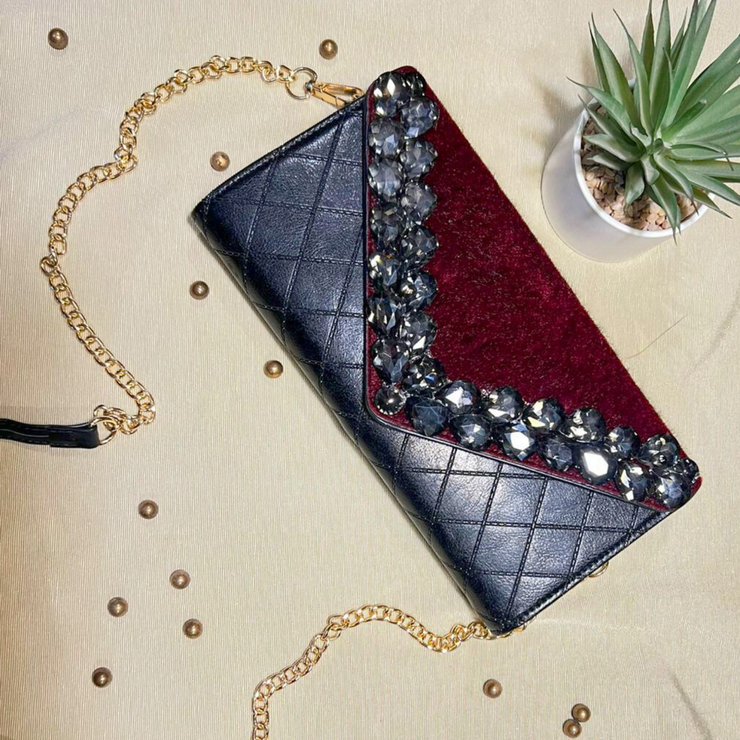 Premium Black and Red Luxury Stone Bag