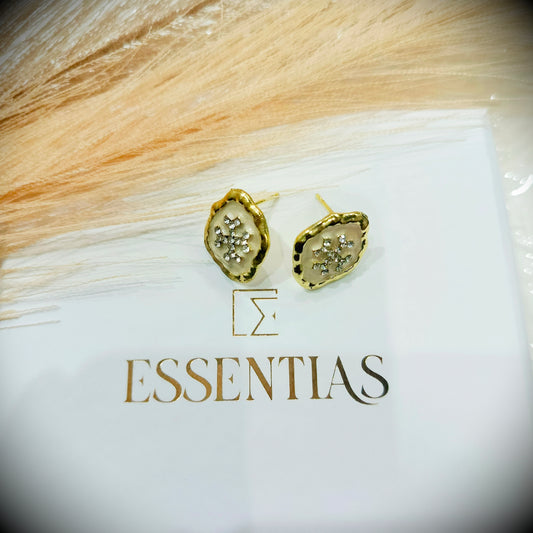 Elegant White and Golden Zircon Studded Earrings