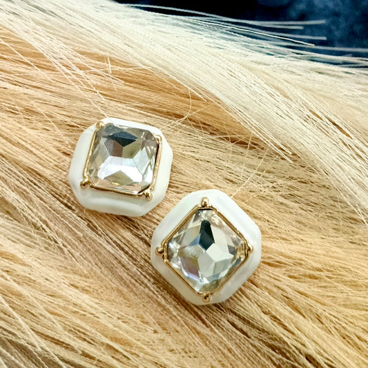 Elegant White Square Crystal Earrings