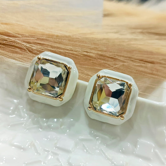 Elegant White Square Crystal Earrings