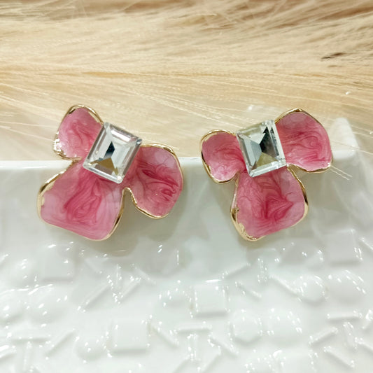 Square Crystal Leaf Design Earrings