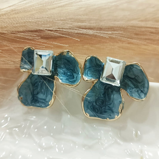Square Crystal Leaf Design Earrings