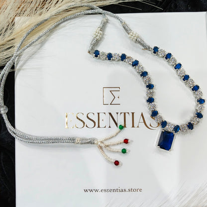 Luxury Blue Crystal and Silver Stone Necklace Set