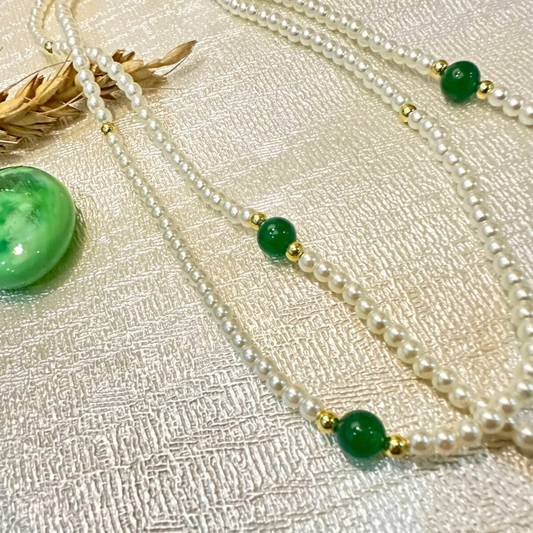 Green Beads  Pearl Necklace – -ESSENTIAS