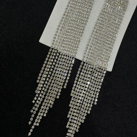 Modern Long Tassel Earrings with Full Rhinestone – ESSENTIAS